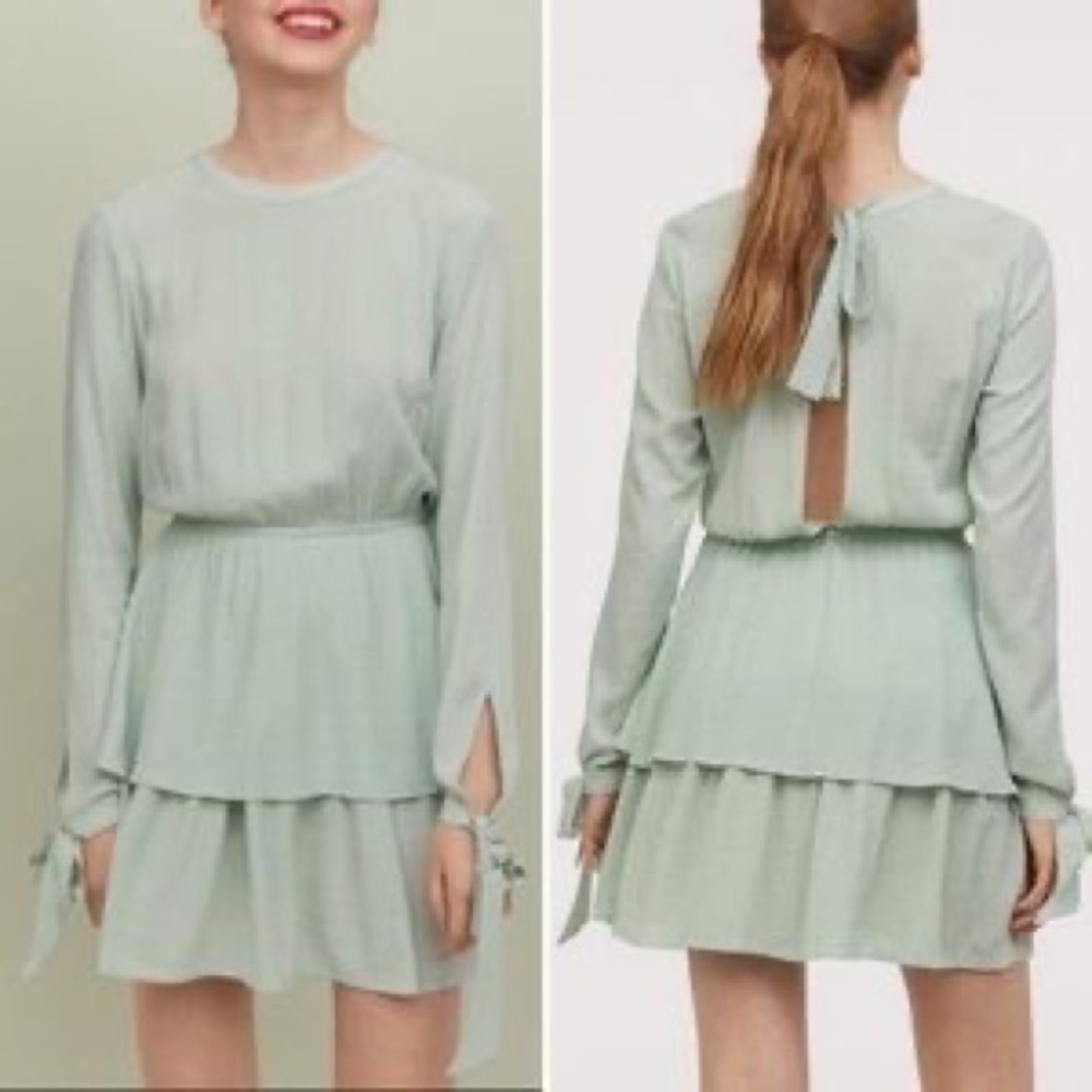 H&M Mint Swiss Dot Long Sleeve Dress